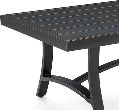 Ulax furniture Outdoor Coffee Table, Rectangle Metal Slat Table, Black