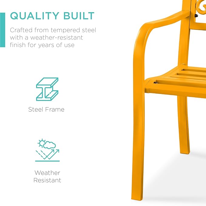 Best Choice Products Outdoor Bench Steel Garden Patio Porch Furniture for Lawn, Park, Deck w/Floral Design Backrest - Photo 4
