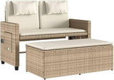 Garden Bench Deck Bench Reclining Patio Bench with Cushions Beige Poly Rattan - Photo 5