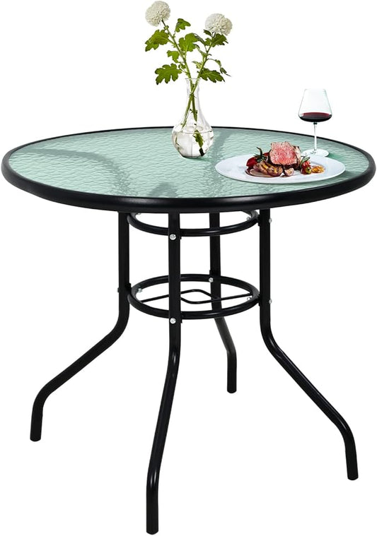 Dining Bistro Table Furniture Outdoor Patio Coffee Small Balcony End Outside Console Umbrella Hole Tempered Glass Conversation All Weather