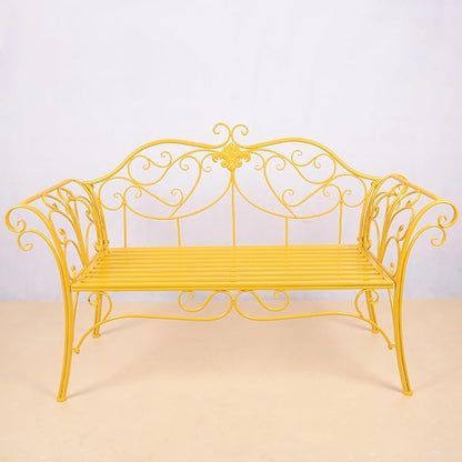 52" Outdoor Garden Bench - Retro Metal Patio Seating for 2, Backrest & Armrests, Perfect for Yard, Porch, Lawn, Backyard - Stylish Yellow Park Bench