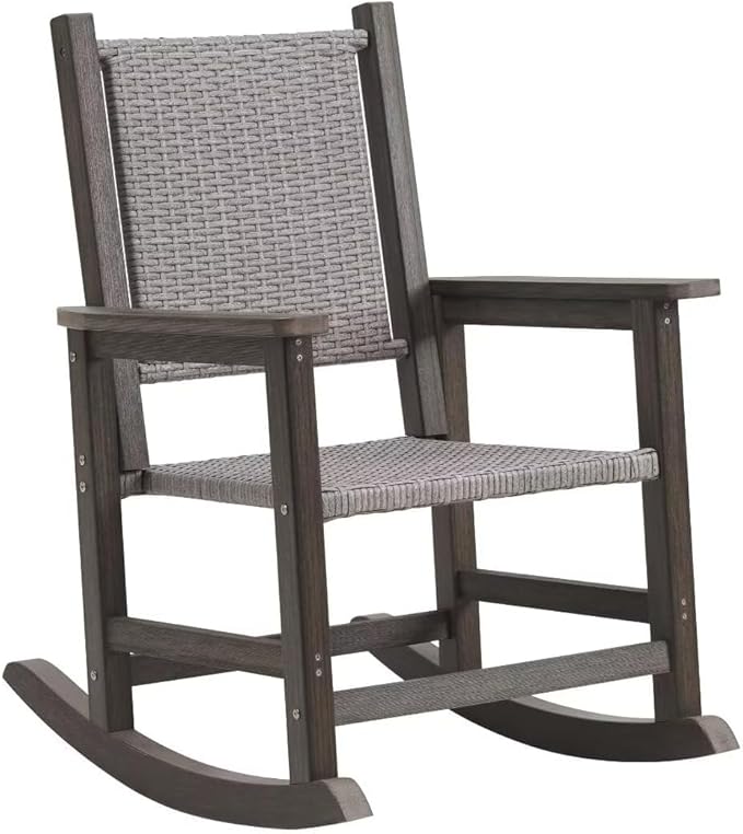 Rocking Chair Outdoor, Wicker Rocking Chair for Outside, Woven Seat & Back, All Weather Ratten Outdoor for Porch, Garden, Lawn, and Balcony (Dark)