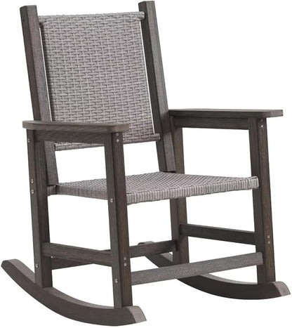 Rocking Chair Outdoor, Wicker Rocking Chair for Outside, Woven Seat & Back, All Weather Ratten Outdoor for Porch, Garden, Lawn, and Balcony (Dark)