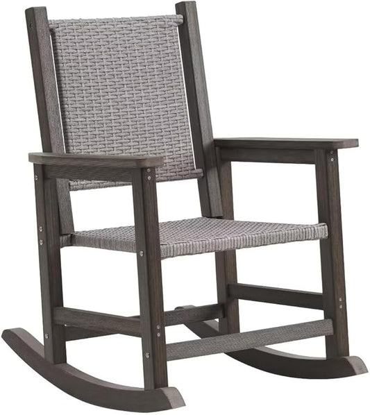 Rocking Chair Outdoor, Wicker Rocking Chair for Outside, Woven Seat & Back, All Weather Ratten Outdoor for Porch, Garden, Lawn, and Balcony (Dark)