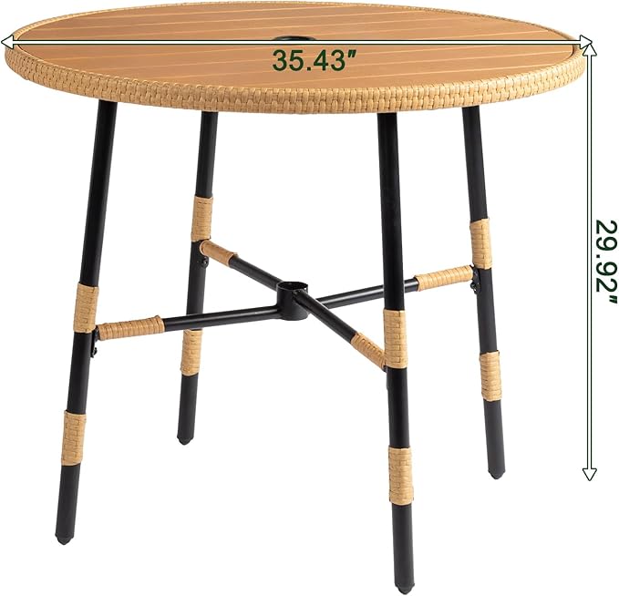 VINGLI 35.4" Round Outdoor Dining Table with Umbrella Hole - Photo 3