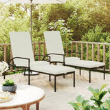 Sun Lounger Brown with Cream White Cushion Outdoor Recliner Poolside Lounger Relaxing Chair for Outdoor Garden - Photo 1