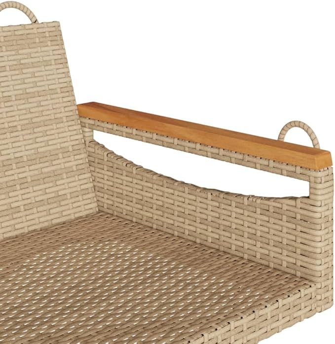 Beige 2-Seat Garden Swing Chair, Poly Rattan Patio Love Seat 42.9x24.4x15.7 in, Powder-Coated Frame, Outdoor for Balcony/Porch