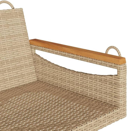 Beige 2-Seat Garden Swing Chair, Poly Rattan Patio Love Seat 42.9x24.4x15.7 in, Powder-Coated Frame, Outdoor for Balcony/Porch