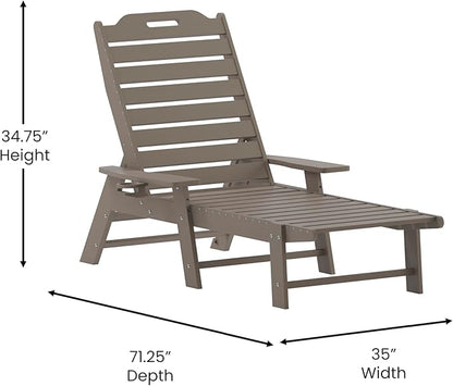 Flash Furniture Monterey Adjustable Adirondack Lounger with Cup Holder- All-Weather Indoor/Outdoor HDPE Lounge Chair, Brown