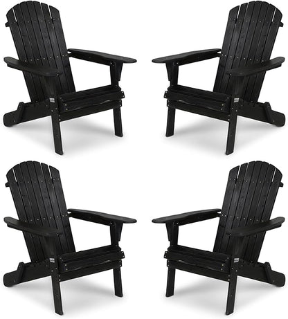 VINGLI Folding Adirondack Chairs Set of 4, Wood Adirondack Chair for Outdoor, Foldable Fire Pit Chairs for Patio, BBQ, Porch, Yard, Pool, Black