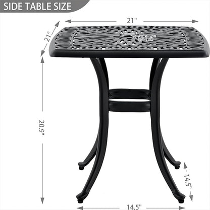 Outdoor 21" Cast Aluminum Square Side Table End Table for Patio, Backyard, Pool, Indoor Companion, Easy Maintenance and Weather Resistant, Black