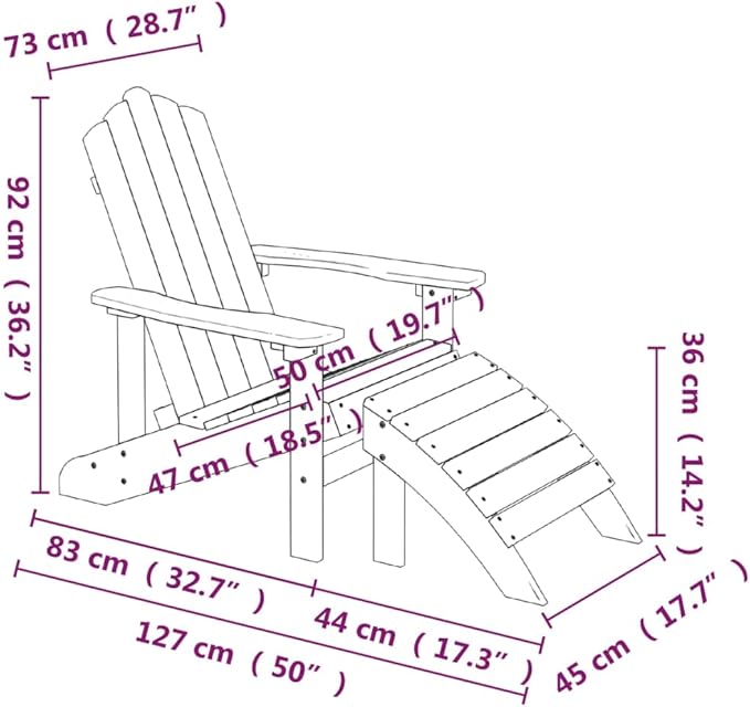 Adirondack Chairs Patio Furniture Set 2 pcs with Footstools White HDPE Outdoor Lounge Chairs with High Backrest and - Photo 2
