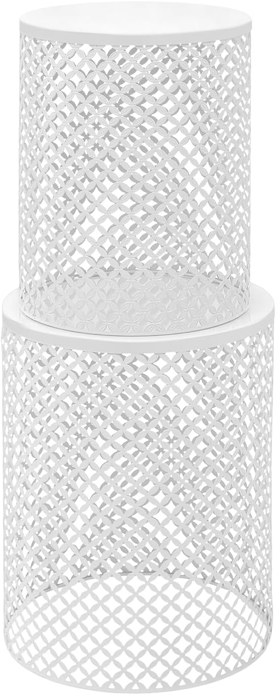 2PCS Outdoor Side Table, Heavy Duty Metal Frame Side Table Decorative Garden Stool Modern End Table Round Coffee Table - Photo 6
