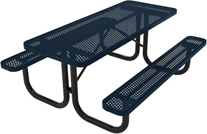 Coated Outdoor Furniture Heavy-Duty Portable Outdoor Picnic Table, Thermoplastic Coated Punched Steel Commercial-Grade Patio Dining Furniture Made in America (6ft Rectangular, Dark Blue)