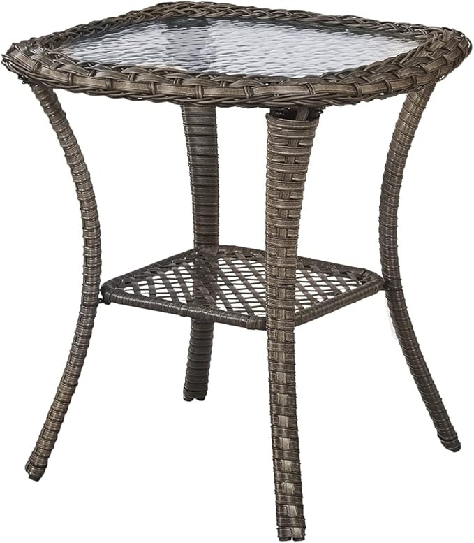 Rilyson Patio Tables Wicker Side Table - Rattan End Table with Glass Top for Outdoor Outside Patio Porch Deck Square - Photo 1