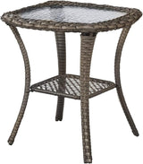 Rilyson Patio Tables Wicker Side Table - Rattan End Table with Glass Top for Outdoor Outside Patio Porch Deck Square - Photo 1