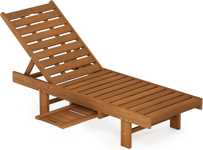 Furinno TIOMAN Outdoor Lounger, Malo Sun Lounge Chair with Tray, for Patio, Garden, Porch, Natural - Photo 1