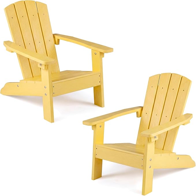 Giantex Kids Adirondack Chair, All-Weather HIPS Children's Outdoor Chair w/Ergonomic Design, Toddler Lawn Chairs for Age 3-8, Kids Beach Chair for Garden Patio Backyard (2,Yellow)