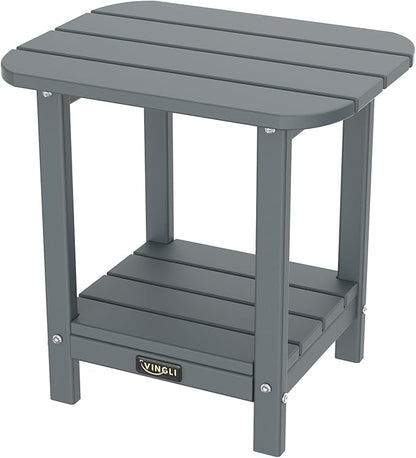 VINGLI Outdoor Side Table, 2-Tier HDPE Adirondack Side Table with Storage, Weather-Resistant Patio End Table for Backyard, Pool, Deck, Indoor Use (Grey)