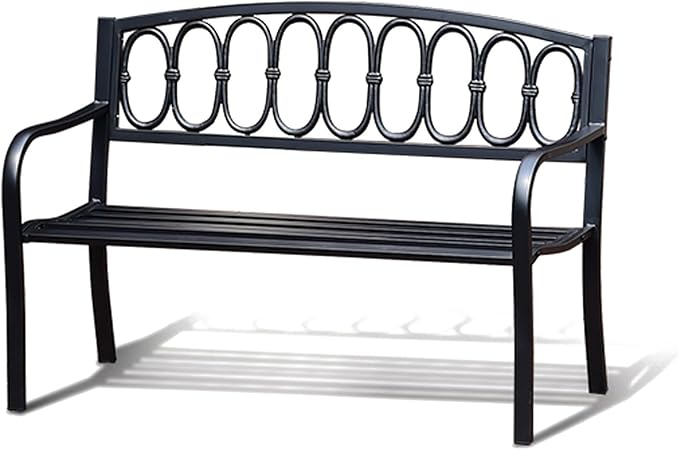 Outdoor Metal Garden Bench 50", Porch Bench Chair，2-Person Patio Bench with Backrest and Armrests, Park Benches Weatherproof, Outdoor Metal Benches for Porch Poolside Backyard