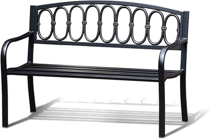 Outdoor Metal Garden Bench 50", Porch Bench Chair，2-Person Patio Bench with Backrest and Armrests, Park Benches Weatherproof, Outdoor Metal Benches for Porch Poolside Backyard