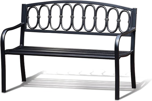 Outdoor Metal Garden Bench 50", Porch Bench Chair，2-Person Patio Bench with Backrest and Armrests, Park Benches Weatherproof, Outdoor Metal Benches for Porch Poolside Backyard