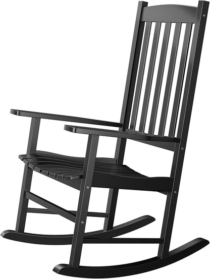 Nouva All-Weather Patio Rocking Chair, Solid Wood High Back Outdoor Porch Rocker Lounge Camping Chair for Porch Patio Fire Pit Garden Backyard Deck Poolside Lawn