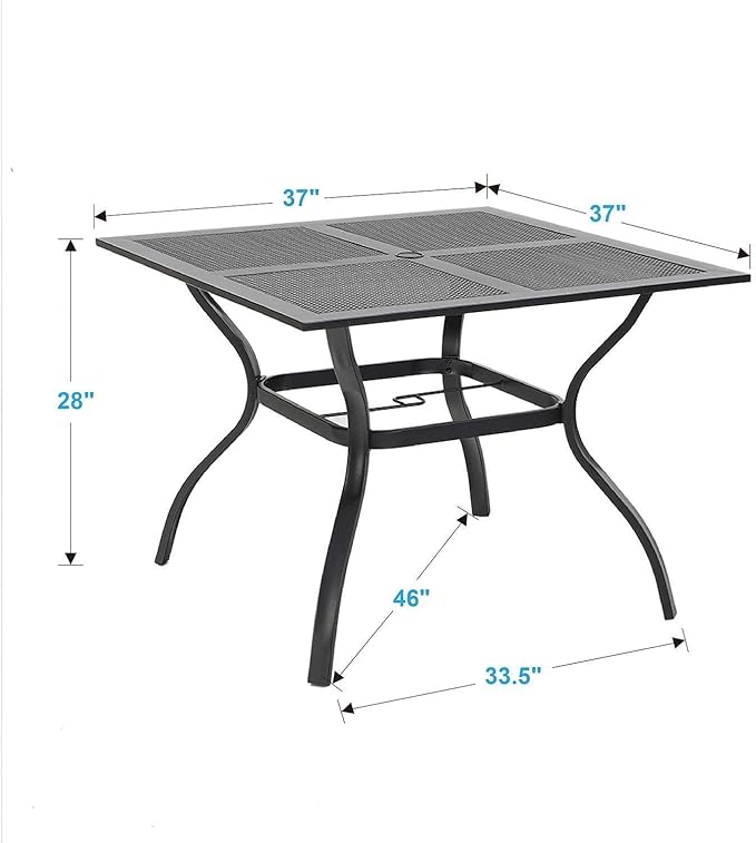 Sophia & William Metal Outdoor Dining Table, Square Mesh Patio Table with 1.57" Umbrella Hole, Coffee Bistro Table for Garden Lawn, 37"x 37"