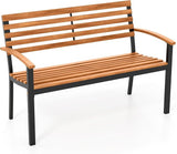 Tangkula 43" Outdoor Garden Bench, 2-Person Acacia Wood Bench with Heavy-Duty Metal Frame - Photo 1