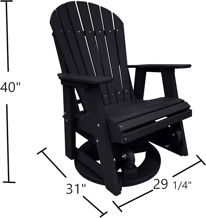 Phat Tommy Black Glider for Outside Patio - Outdoor Swivel Glider Chair - Poly Outdoor Furniture, Adirondack Porch Glider Chair