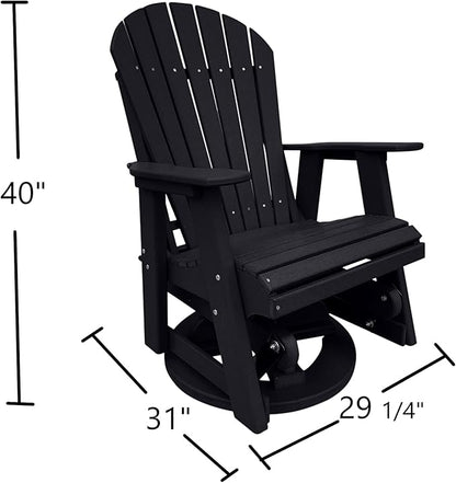 Phat Tommy Black Glider for Outside Patio - Outdoor Swivel Glider Chair - Poly Outdoor Furniture, Adirondack Porch Glider Chair