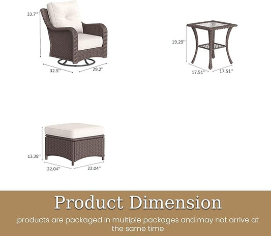 5 Piece Patio Furniture Set, All-Weather Wicker Outdoor Conversation Set with Swivel Rocking Chair and 6 Inch Thick Cushions