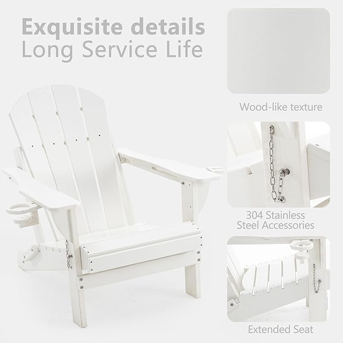 4 Chairs & 2 Tables Folding Adirondack Chair Set with Table – HDPE Weatherproof Outdoor Patio Chairs with Reclining - Photo 4