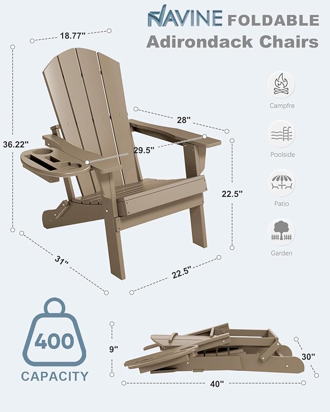 Adirondack Chair Set of 8, HDPE Folding Adirondack Chair with Multifunctional Cup Holder - Photo 2