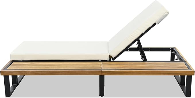 Merax Outdoor Chaise Lounge Chair with 5-Position Adjustable Backrest, Reclining with Cushion - Photo 7