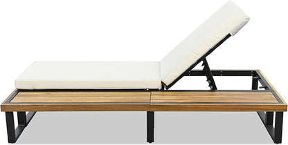 Outdoor Chaise Lounge Chair Set of 2 with 5-Position Adjustable Backrest , Reclinings with Cushions, Patio Loungers with Wood Side Table, Sturdy Frame for Poolside, Garden, and Backyard(2, Beige)