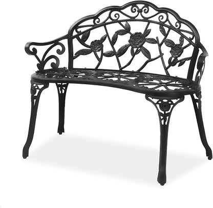 Black 38.5inch Outdoor Bench, Porch Bench, Garden Bench, Cast Aluminum & Iron Bench, Outdoor Bench, Garden Bench Patio Furniture Chair Outdoor Bench,Outside Bench Patio Seating
