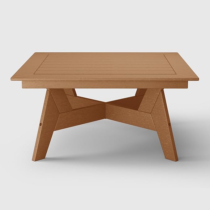WestinTrends Avalon Modern Low Outdoor Patio Square HDPE Coffee Table, Teak - Photo 4