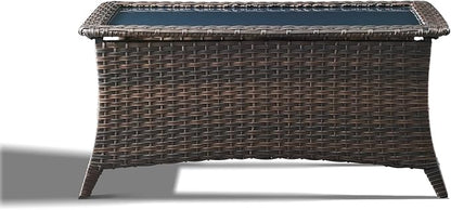 Outdoor Coffee Table - Patio Rattan Wicker Coffee Table with Tempered Glass Top Outdoor Table for Deck Porch Balcony Garden - Brown