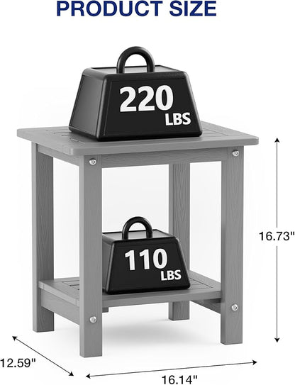 YEFU Outdoor Side Table for Patio: 16" HIPS Weather - Resistant Adirondack Tables Set of 2 - Small Square End Tables for Backyard Pool Porch Balcony - Indoor Outdoor Double Layer Table Grey