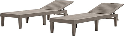 Outdoor Chaise Lounge Chair Set of 2 with 5 Position Adjustable Backrest, Water-Resistant Tanning Chair Recliner, Resin Pool Lounge Chairs for Patio, Poolside or Beach (Light Brown)