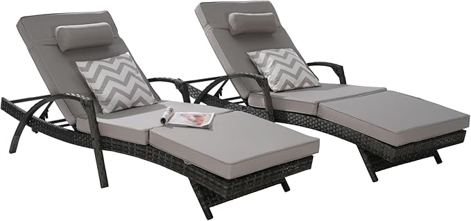 KEIKI Wicker Outdoor Chaise Lounge Chairs Set of 2 for Patio & Pool Side with 5-Level Adjustable Backrest and Cushions - Photo 5