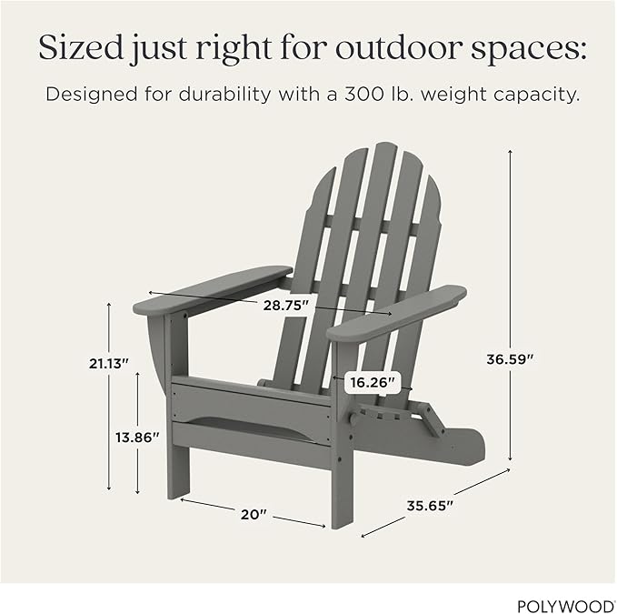 POLYWOOD AD5030GY Classic Folding Adirondack, Slate Grey
