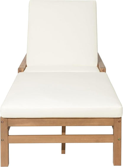 LUMISOL Outdoor Chaise Lounge Chairs Set of 2, Solid Wood Patio 5-Position Adjustable Recliner Chair with Thick Cushions, Weather-Resistant for Pool, Balcony, Garden, Light Teak