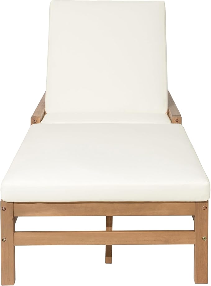 5-Position Adjustable Outdoor Chaise Lounge Set of 2, Solid Wood Patio Recliner Chair with Thick Cushions for Pool - Photo 9