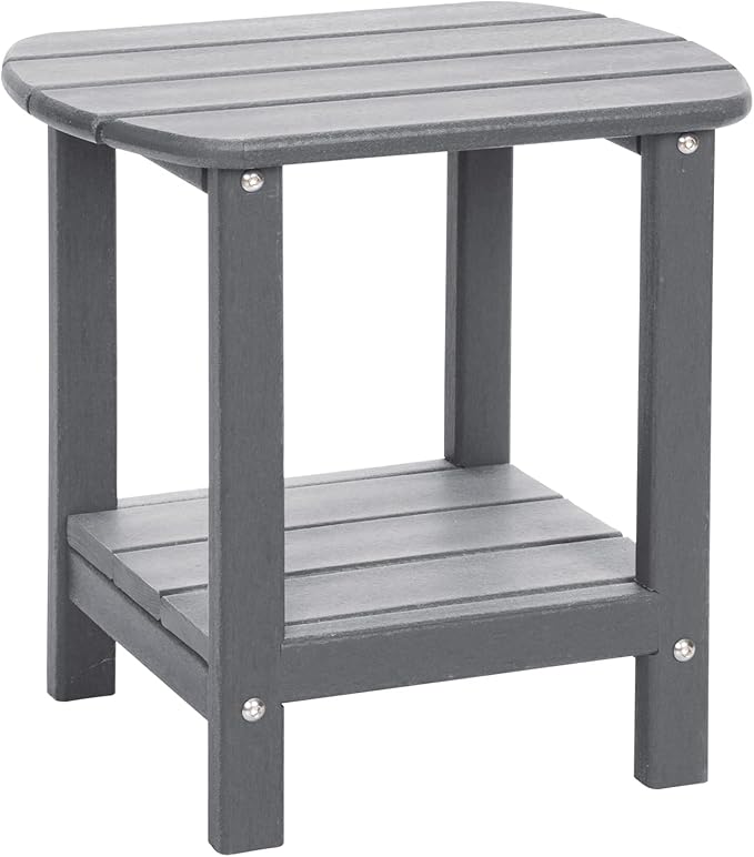 Adirondack Outdoor Side Table, 16.5” HDPE Small Patio Table with Storage Shelf, Weather Resistant End Table for Porch, Pool & Yard (Grey)