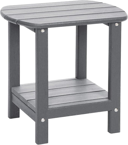 Adirondack Outdoor Side Table, 16.5” HDPE Small Patio Table with Storage Shelf, Weather Resistant End Table for Porch, Pool & Yard (Grey)