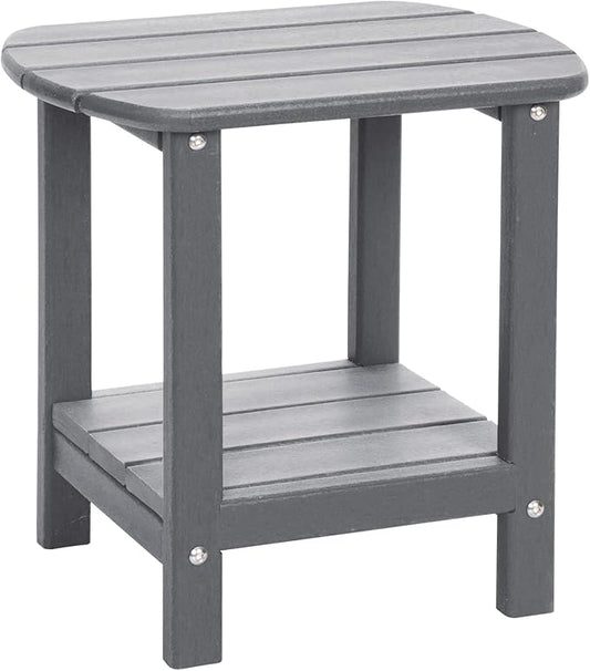 Adirondack Outdoor Side Table, 16.5” HDPE Small Patio Table with Storage Shelf, Weather Resistant End Table for Porch, Pool & Yard (Grey)