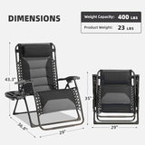 Zero Gravity Chair Set of 4 Oversized Padded Recliner with Adjustable Headrest & Cup Holder - 600D Oxford Folding - Photo 3