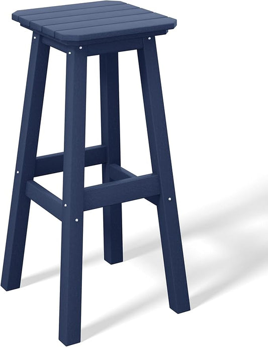 Costaelm 29" Height Outdoor Bar Stools, All-Weather Bar Stools, Adirondack Poly Patio Square Bar Stool for Patio, Deck, Kitchen Counter and Garden, Navy Blue